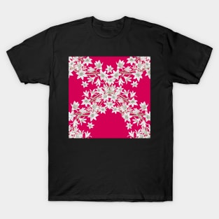 Star flowers repeating pattern botanical lacey hand painted trellis on red T-Shirt